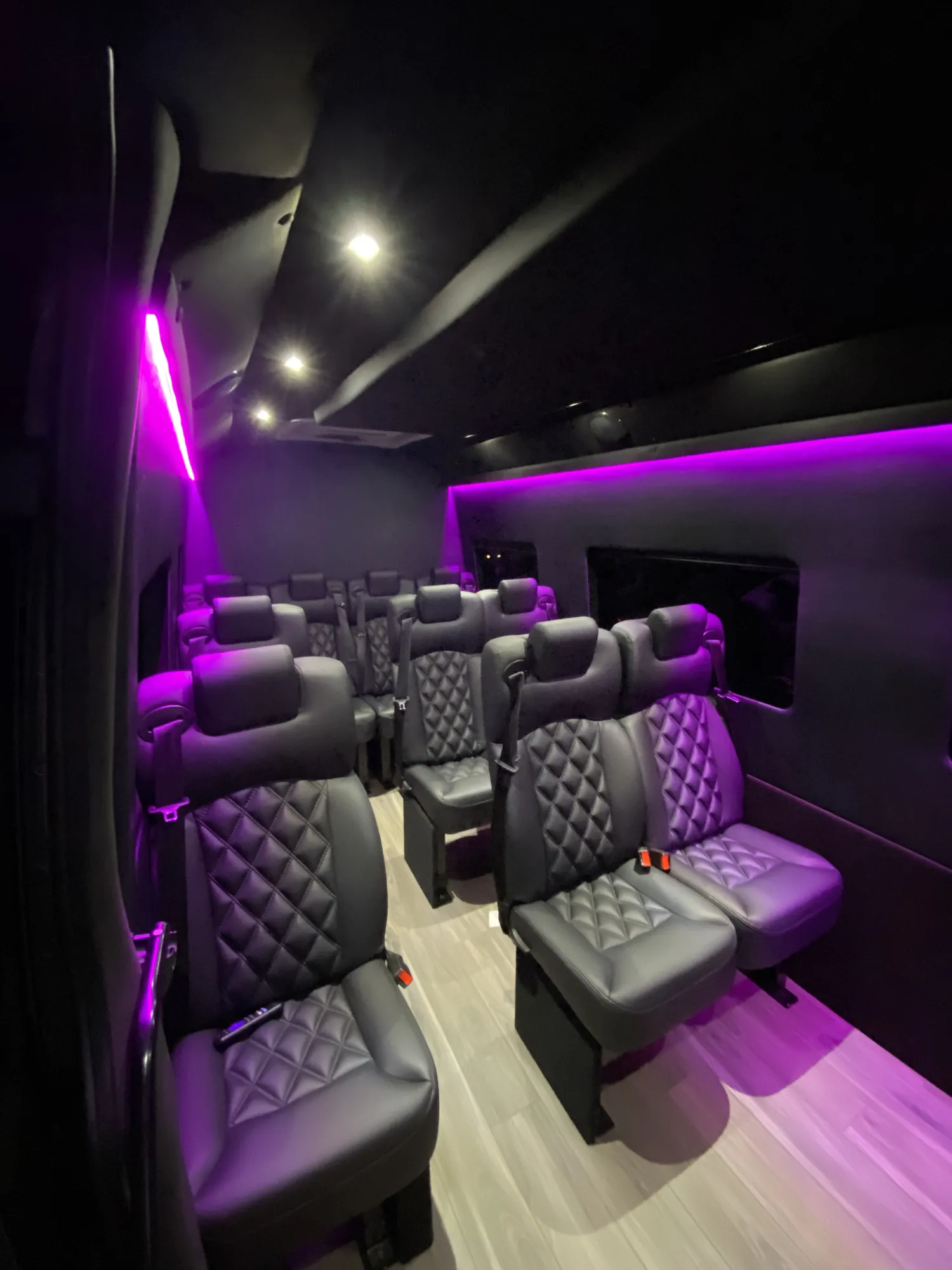 Executive Sprinter seating viewed from the open doorway — NYC Sprinter van guides