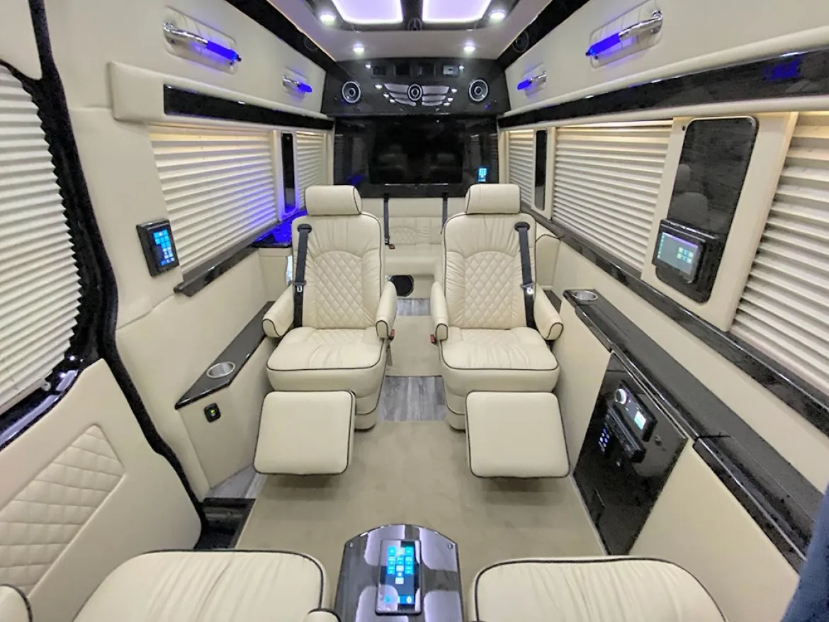Jet Sprinter captain chairs and table, NYCSprinterVan.com