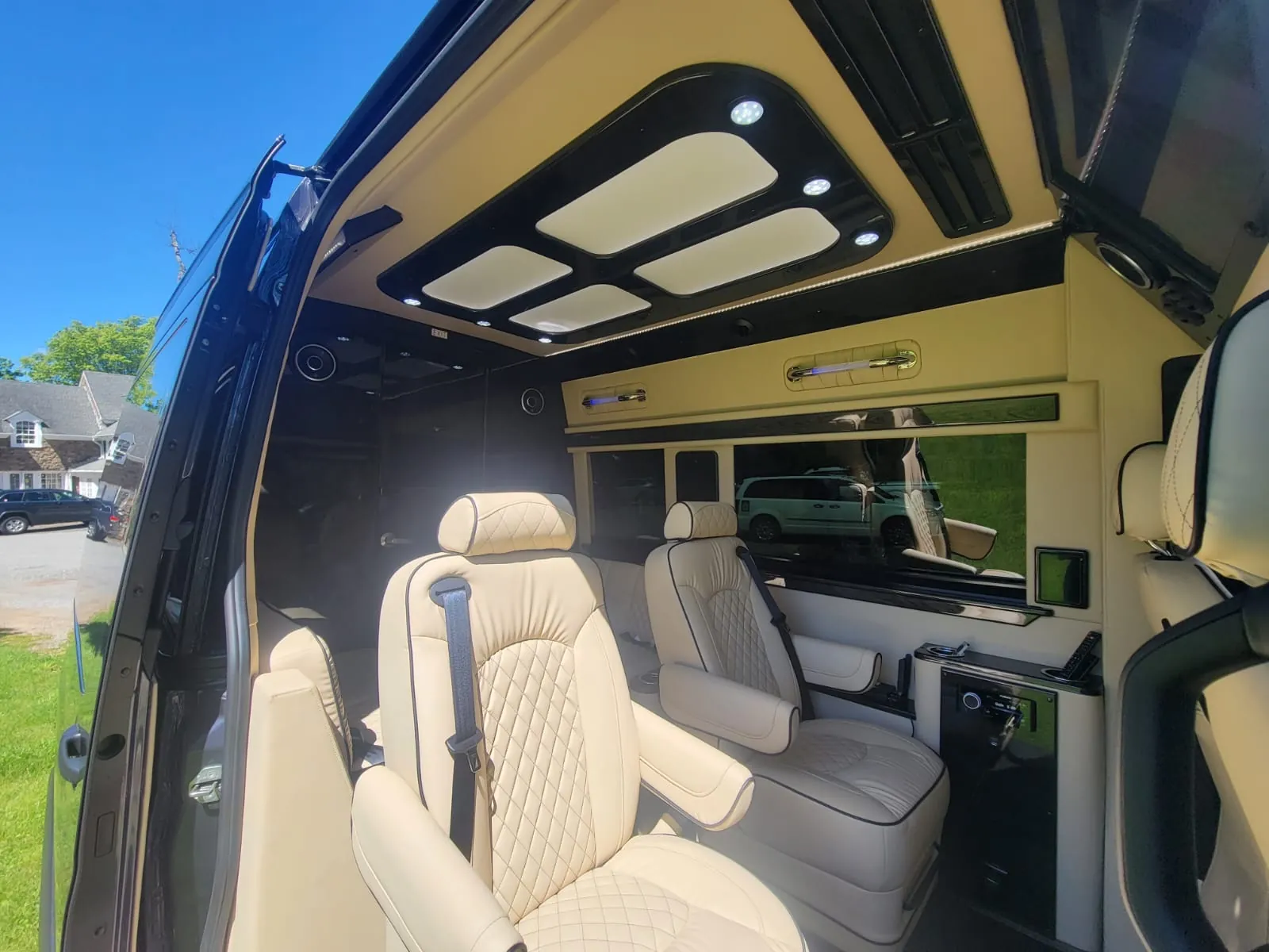 Jet Sprinter cream seating and overhead ceiling panels — Sprinter Service Newark: Mercedes Van with Driver