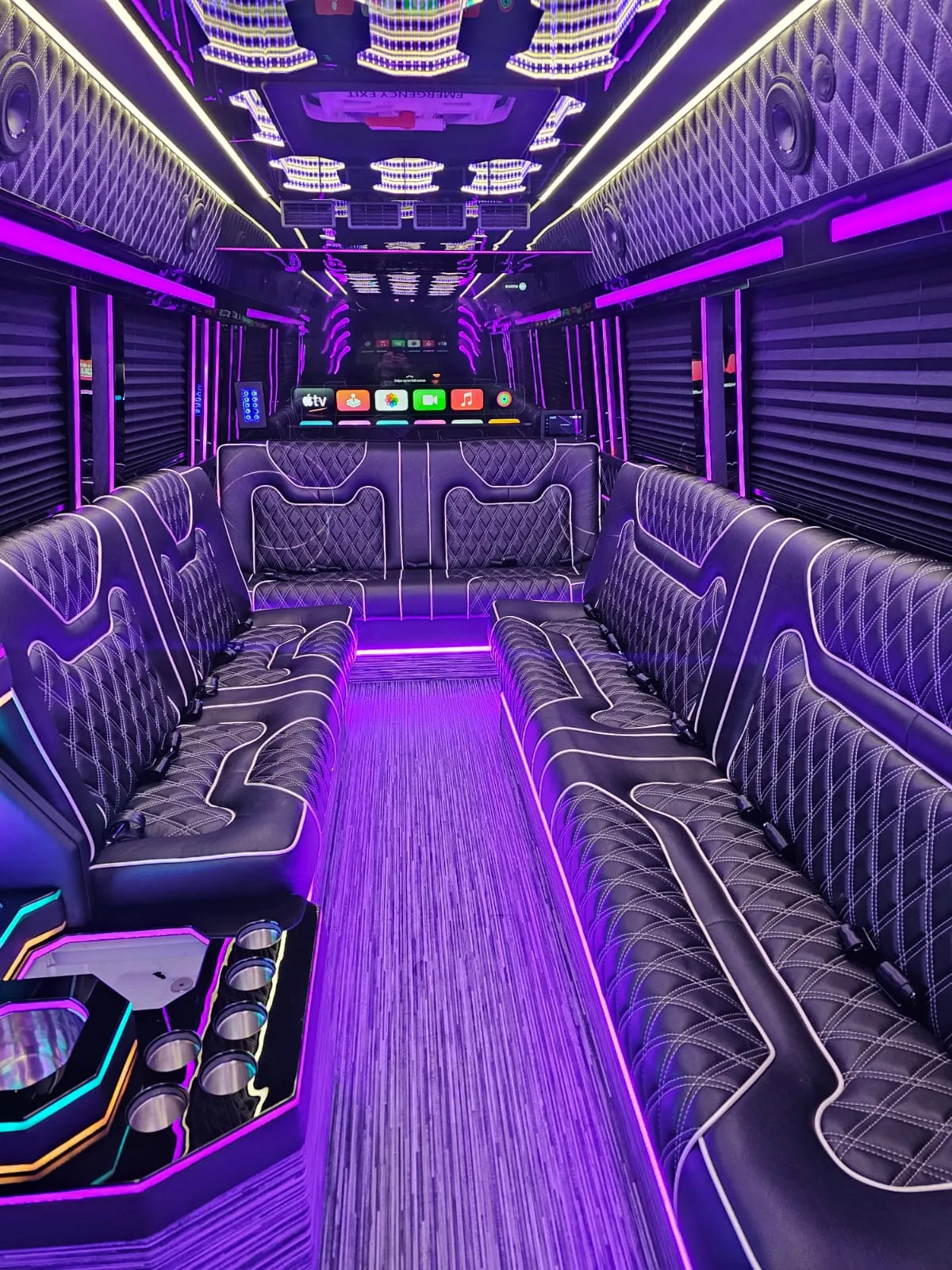 Limo Sprinter quilted seating on both sides of the aisle — 10 Best Wedding Sprinter Van Services in NYC (2026)
